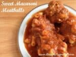 Close up picture of macaroni meatballs on a plate